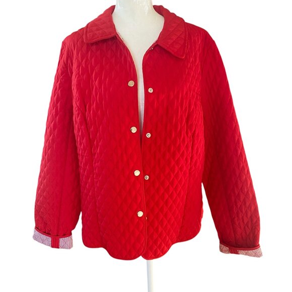 Briggs New York women's size 16 red snap front long sleeve collared quilt jacket - Picture 2 of 13